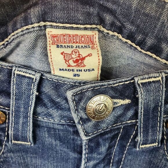 True Religion straight leg medium-wash blue jeans with embroidered pockets Sz 25 - Picture 4 of 7